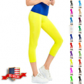 Sale! Womens Capri Leggings Pants Yoga Cropped Seamless Women Solid Capris Stretch free shipping